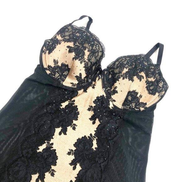 Victoria's Secret Sheer Mesh and Lace Rhinestone Teddy Slip. Size 36D - Picture 9 of 9